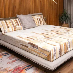 URBAN SPACE Regal Mustard & Brown Printed 220 TC Cotton King Bedsheet With 2 Pillow Covers-image-79