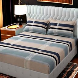 FINE TEX WORLD Blue Striped Microfiber 210 TC King Bedsheet with 2 Pillow Covers-image-88