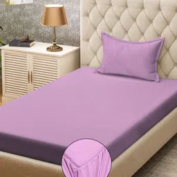 KLOTTHE Purple Fitted 300TC Single Bedsheet & Pillow Covers-image-9