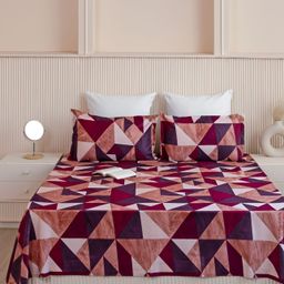 HOMEMONDE Purple & Brown Geometric Cotton 210 TC King Bedsheet With 2 Pillow Covers-picture-24