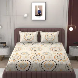 BELVOSTUM Cream & Black Geometric Cotton 250 TC King Double Bedsheet With 2 Pillow Covers-picture-45