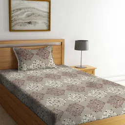 KLOTTHE Brown & Cream Ethnic Motif-Printed 300TC Single Bedsheet With 1 Pillow Cover-17