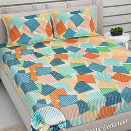 FABINALIV Yellow & Blue Geometric 300 TC King Bedsheet with 2 Pillow Covers-image-19