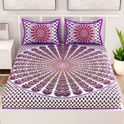 Aura Purple & White Floral Cotton 120 TC Queen Bedsheet with 2 Pillow Covers-image-83