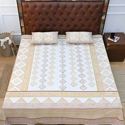 Art Avenue Brown & White Geometric 120 TC Queen Bedsheet with 2 Pillow Covers-image-32