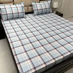 Pure Decor Blue & White Geometric 300 TC King Bedsheet with 2 Pillow Covers-image-55