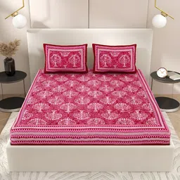 PATRICKO Red & Pink Floral 210 TC Cotton Queen Bedsheet with 2 Pillow Covers-picture-26