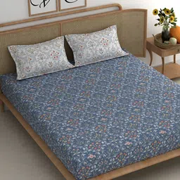 CHHAVI INDIA Blue & Pink Floral 210 TC King Bedsheet With 2 Pillow Covers-18