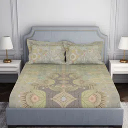 SPACES Purple & Green Floral Printed 138 TC King Bedsheet With 2 Pillow Covers-image-79