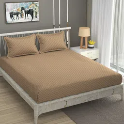 BELVOSTUM String Stone Beige Checked 180 TC Cotton Queen Bedsheet & 2 Pillow Covers-image-7