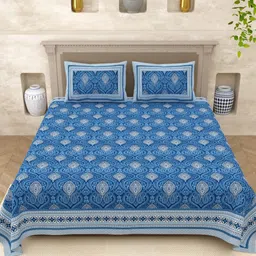 Varde Blue & White Ethnic Motifs 210 TC Queen Bedsheet with 2 Pillow Covers-picture-38
