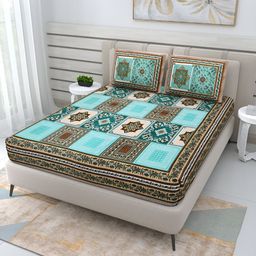 PATRICKO Teal Ethnic Motifs 210 TC Queen Bedsheet with 2 Pillow Covers-image-57