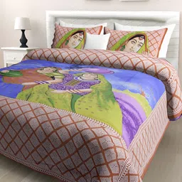 POORAK Brown & Blue Ethnic Motifs 104 TC Cotton Queen Bedsheet With 2 Pillow Covers-image-17