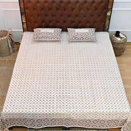 Art Avenue Brown & White Geometric 120 TC King Bedsheet with 2 Pillow Covers-image-83