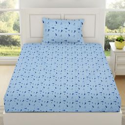 RRC Blue Cartoon Characters 144 TC Single Bedsheet with 1 Pillow Covers-14