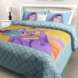 POORAK Green & Orange Ethnic Motifs Cotton 104 TC Queen Bedsheet with 2 Pillow Covers-image-85