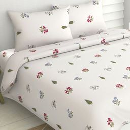 haus & kinder Floral Motifs White & Green 186 TC Cotton Queen Bedsheet & 2 Pillow Covers-33
