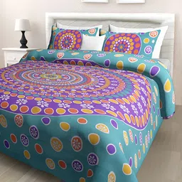POORAK Purple & Blue Geometric 104 TC Cotton Queen Bedsheet With 2 Pillow Covers-image-59