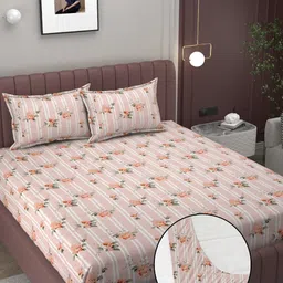 BELVOSTUM Pink & Green Floral 250 TC Cotton Crib Fitted Bedsheet With 2 Pillow Covers-picture-17