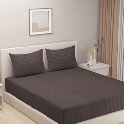 SWAYAM Essentials Brown Striped 210 TC Flat Queen Bedsheet With 2 Pillow Covers-image-25