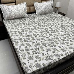 Pure Decor Grey Printed Pure Cotton 380TC Fitted Super King Bedsheet With 2 Pillow Covers-image-60