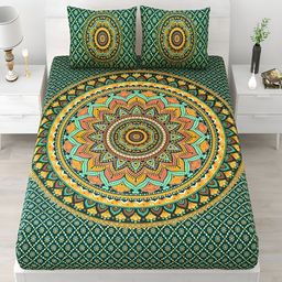 Runjhun Green & Yellow Printed 240 TC Pure Cotton King Bedsheet with 2 Pillow Covers-image-20