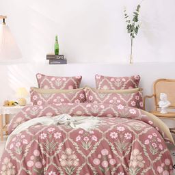 Bajo's Pink & Green Ethnic Motifs Cotton 350 TC King Bedsheet with 2 Pillow Covers-image-20