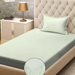 KLOTTHE Green 300TC Fitted Single Bedsheet & 1 Pillow Covers-image-97