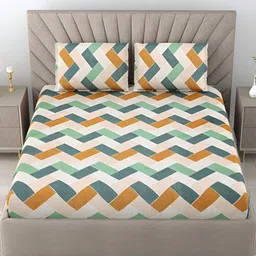 EasyGoods Green & Orange Geometric Printed 120 TC King Bedsheet With 2 Pillow Covers-image-24