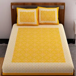 UNIQCHOICE Yellow & White Floral 120 TC Queen Bedsheet with 2 Pillow Covers-17