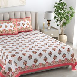 EasyGoods Pink & White Floral Cotton 400 TC King Bedsheet with 2 Pillow Covers-image-76