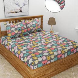 MORADO Grey & White Graphic Polycotton 210 TC Queen Bedsheet With 2 Pillow Covers-picture-43