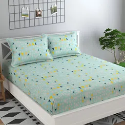 RRC Green & White Geometric 144 TC Queen Bedsheet with 2 Pillow Covers-image-47