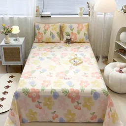 JC HOME White & Pink Floral 200 TC Cotton Single Bedsheet with 1 Pillow Cover-picture-12