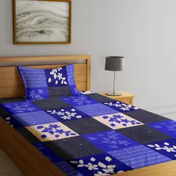 Fashion String Blue Floral 144 TC Single Bedsheet with 1 Pillow Covers-picture-39