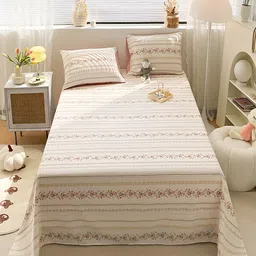 JC HOME Cream-Coloured Floral Cotton 200 TC Single Bedsheet With 1 Pillow Cover-image-48