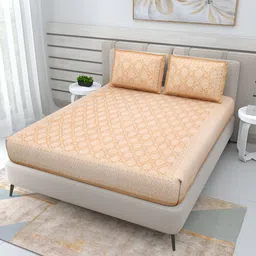PATRICKO Brown Floral 210 TC Cotton Queen Bedsheet With 2 Pillow Covers-image-92