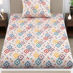 EasyGoods White & Blue Geometric 210 TC Single Bedsheet with 1 Pillow Covers-image-99