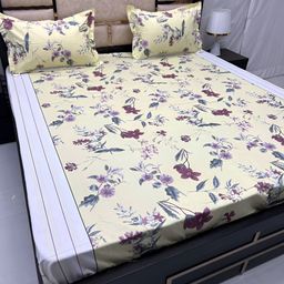 Pure Decor Royal Velar Yellow Cotton 330 TC Super King Bedsheet With 2 Pillow Covers-image-87