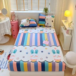 JC HOME White & Blue Cartoon Characters 210 TC Single Bedsheet with 1 Pillow Cover-image-31