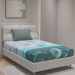 Monte Carlo White & Blue Ethnic Motifs Cotton 144 TC Single Bedsheet With 1 Pillow Cover-image-22