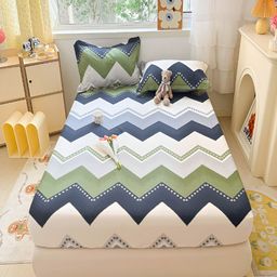 JC HOME White Geometric 220 TC Cotton Fitted King Bedsheet with 2 Pillow Covers-image-25