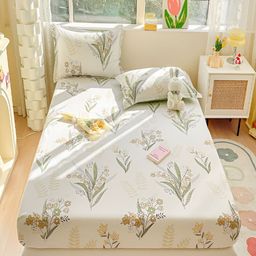 JC HOME Off White Floral Cotton Fitted  220 TC Queen Bedsheet with 2 Pillow Covers-image-25