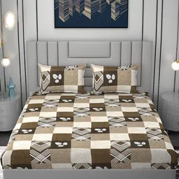FINE TEX WORLD elite Brown Fitted 210 TC Microfiber King Bedsheet with 2 Pillow Covers-image-85