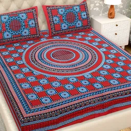 PATRICKO Red Floral Cotton 210 TC Queen Size Double Bedsheet with 2 Pillow Covers-11