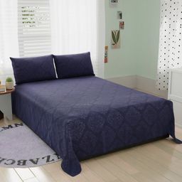 BELVOSTUM Navy Blue Ethnic Motifs Cotton 244 TC King Bedsheet with 2 Pillow Covers-image-64