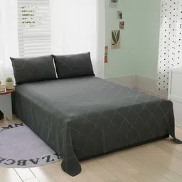 BELVOSTUM Burfi Style Grey 260 TC Microfiber Double King Bedsheet With 2 Pillow Covers-50