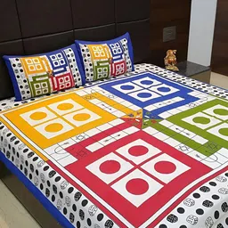 POORAK Blue & Yellow Geometric 104 TC Cotton Queen Bedsheet Set-image-12