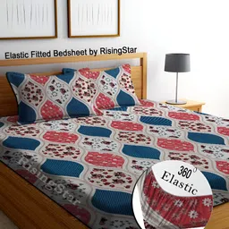 RISING STAR White Ethnic Motifs Cotton 250 TC Fitted King Bedsheet With 2 Pillow Covers-image-62