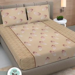 FABINALIV Beige & Purple Floral Printed 300 TC King Bedsheet with 2 Pillow Covers-image-22